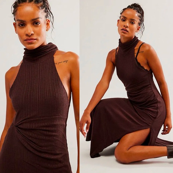 NWT Free People Athea Halter Neck Maxi Dress Espresso Bean Brown - Picture 8 of 9
